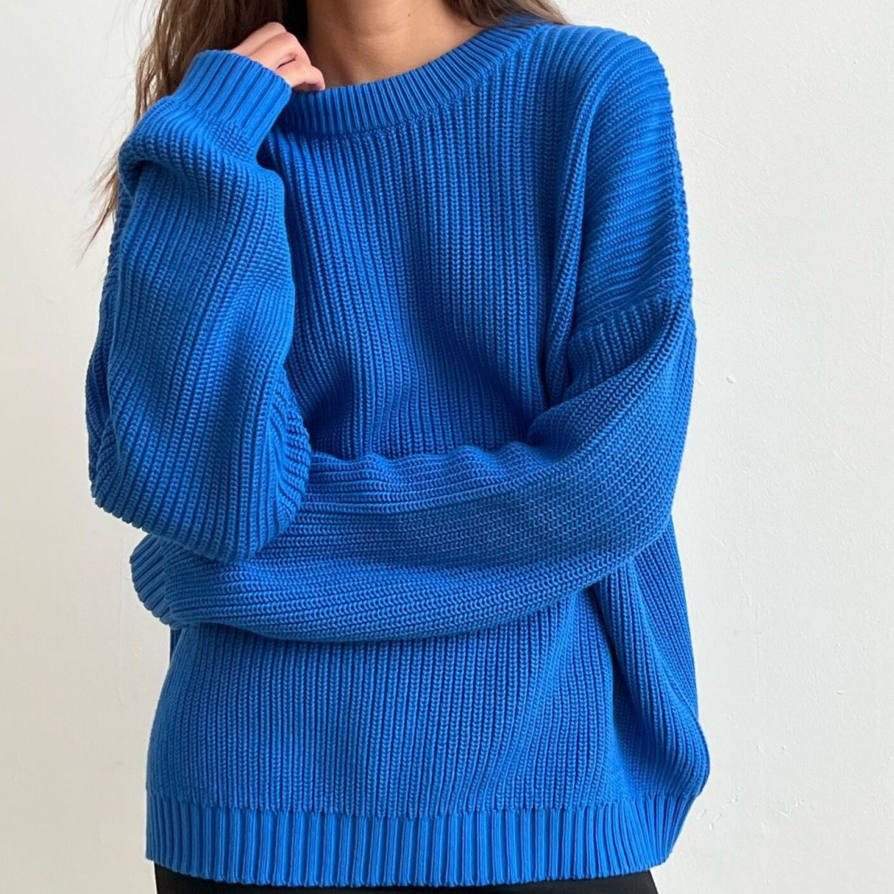 Casual Solid Color Loose Fit Knitted Thickened Jumper h5Picture3