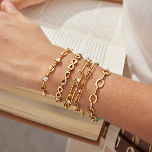 Infinity Stainless Steel Waterproof Gold Color Zircon Women's Chain Bracelets h5 Picture4