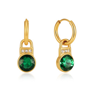 Luxurious Series Elegant Lock Stainless Steel Waterproof   Gold Color  Zircon Women's Drop Earrings h5 Picture5