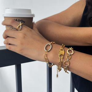 Simple  Lock Mixed Gold Color And Silver Colors Stainless Steel Waterproof   Gold Color  Women's Chain Bracelets h5 Picture3