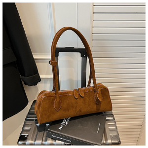 Minimalist Style None Solid Color Suede Women's Bowling Bag Shoulder Bags h5