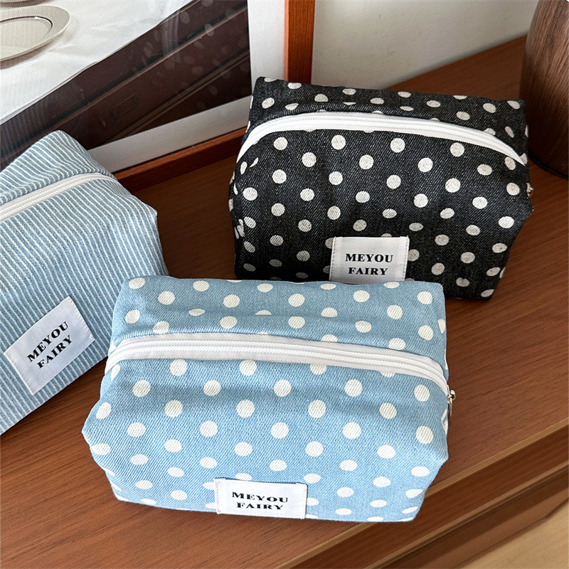 Simple Series Daily Letter Gestreepte En Gestippelde Polyester Make-Uptasjes Afbeelding3