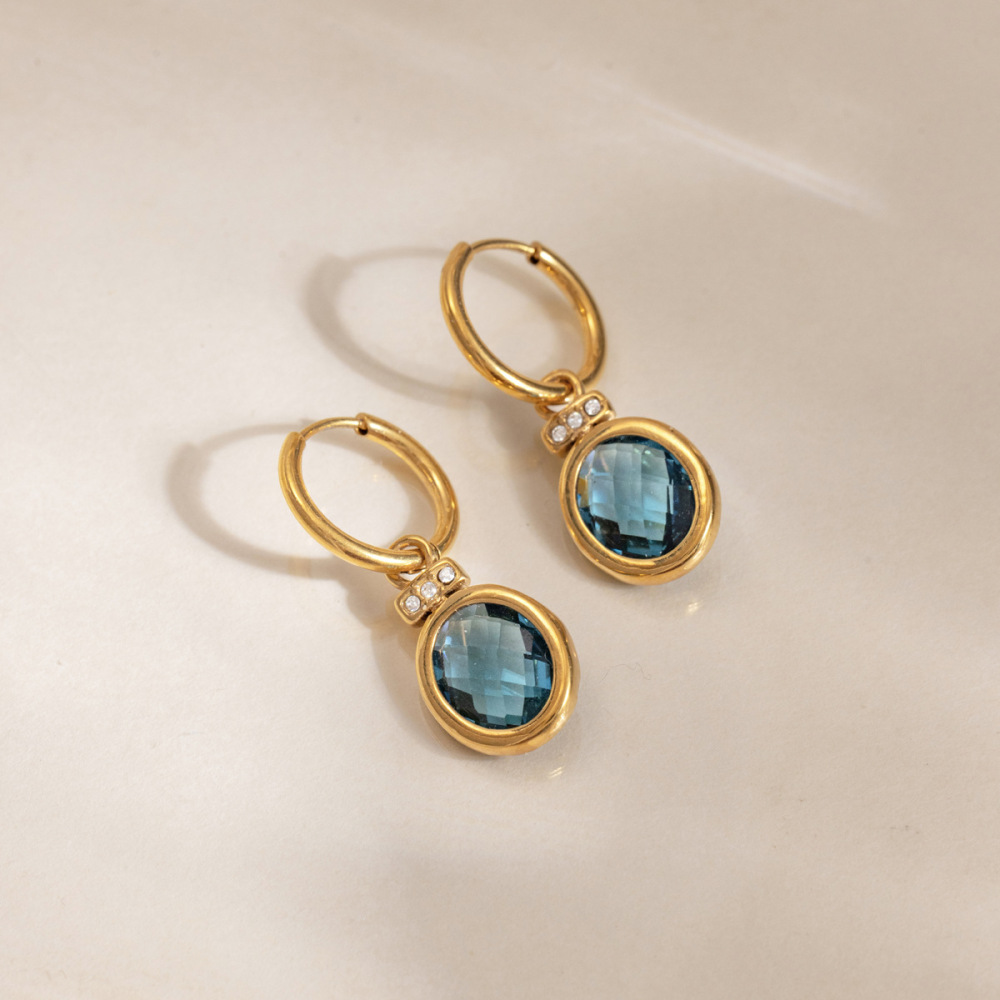 Simple Ellipse Shape Stainless Steel Waterproof Gold Color Crystal Women's Drop Earrings h5Picture3