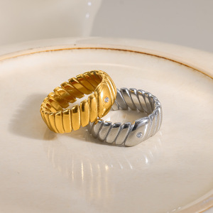 Simple Series Daily Lines Geometric Shape Stainless Steel Waterproof Gold Color Minimalist Rings h5 Picture2