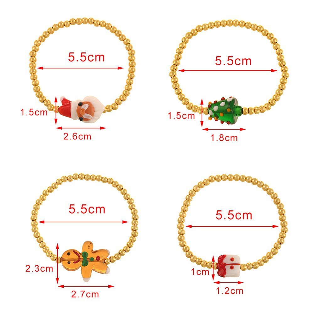 Simple Series Cute Christmas Beads Copper Gold Color Women's Beaded Bracelets h5Picture4
