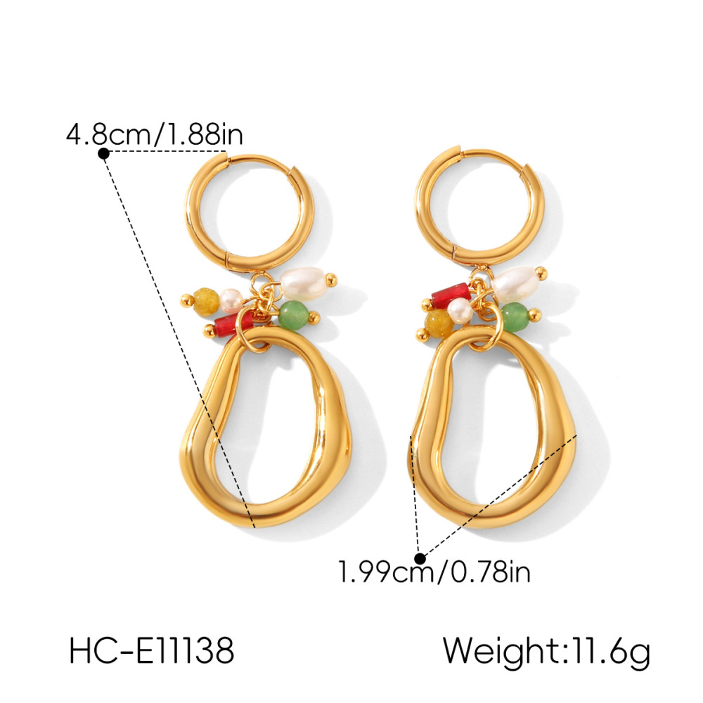 Simple Series Daily Irregular Shape Stainless Steel Waterproof   Gold Color  Natural Stone Women's Hoop Earrings Picture2