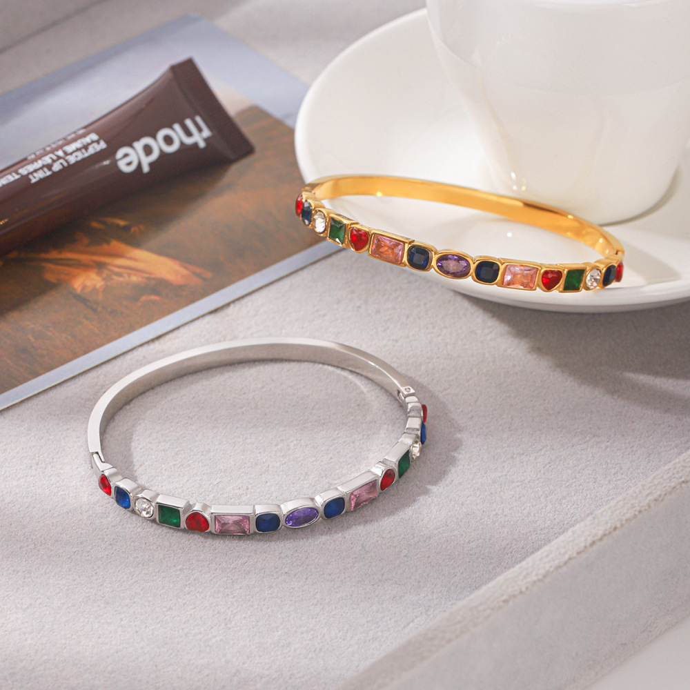 Luxurious Series Stainless Steel Waterproof Gold Color Zircon Women's Bangles Picture4