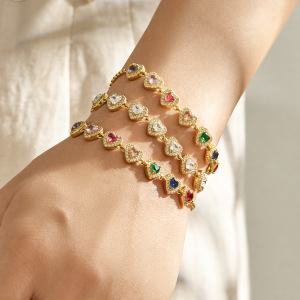 Luxurious Series Elegant Heart Patchwork Stainless Steel Waterproof Gold Color Zircon Women's Chain Bracelets h5 Picture2