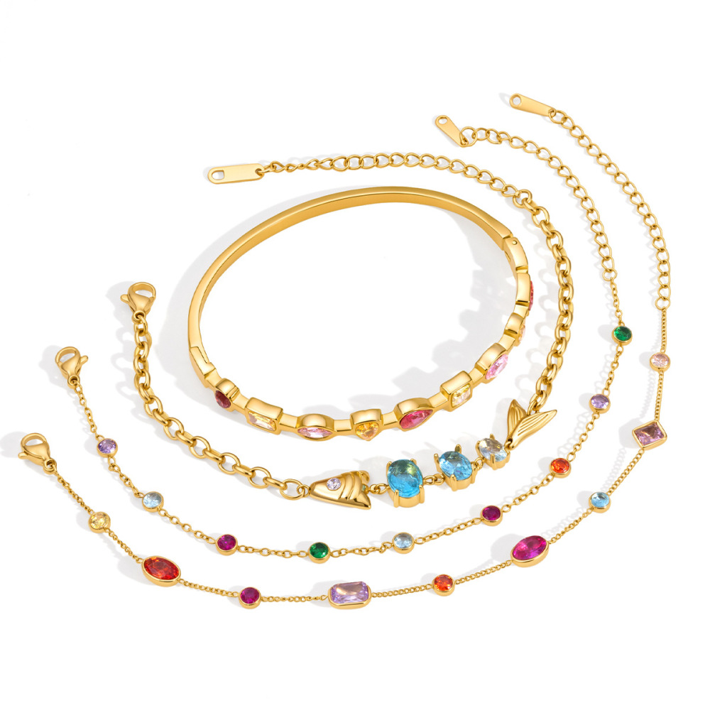 Luxurious Series Simple Patchwork Rectangle Fish Stainless Steel Waterproof   Gold Color  Women's Chain Bracelets Picture5