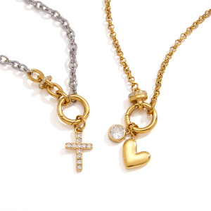 Romantische, Elegante Diy-Herzkreuz-Halskette Mit Anhänger Aus Edelstahl, Wasserdicht, Goldfarben, Mit Zirkonia h5 Bild5