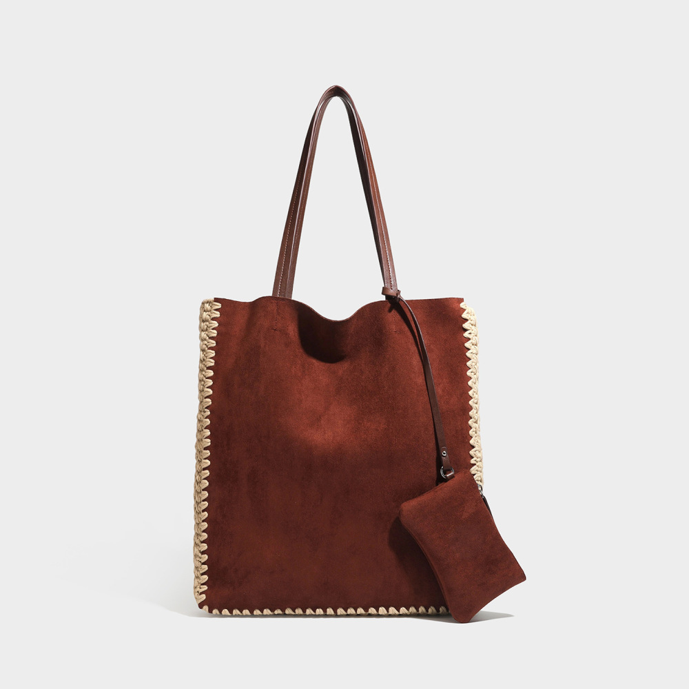 Casual Style Woven Solid Color Woven Suede Women's Square Shoulder Bags