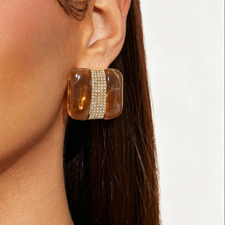 Klassieke Serie Retro Rechthoekige Oorbellen Van Hars Met Strass-Steentjes Voor Dames 2