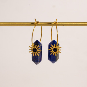 Ethnic Series Bohemian Sun Star Shape Stainless Steel Waterproof Gold Color Natural Stone Women's Drop Earrings h5 Picture3
