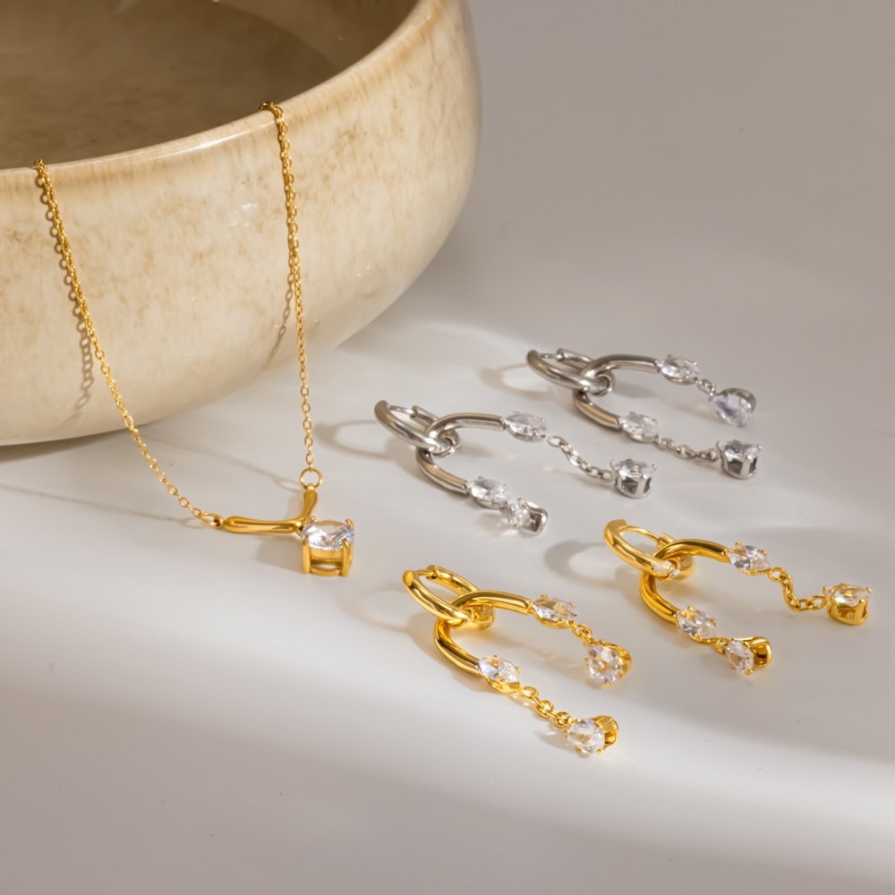 Geometrische Vorm, Waterdichte Roestvrijstalen Kettingen Met Gouden Strass-Steentjes Voor Dames. h5Afbeelding2
