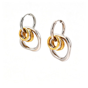 Simple  Mixed Gold Color And Silver Colors Geometric Shape Stainless Steel Waterproof   Gold Color  Hoop Earrings h5 Picture6