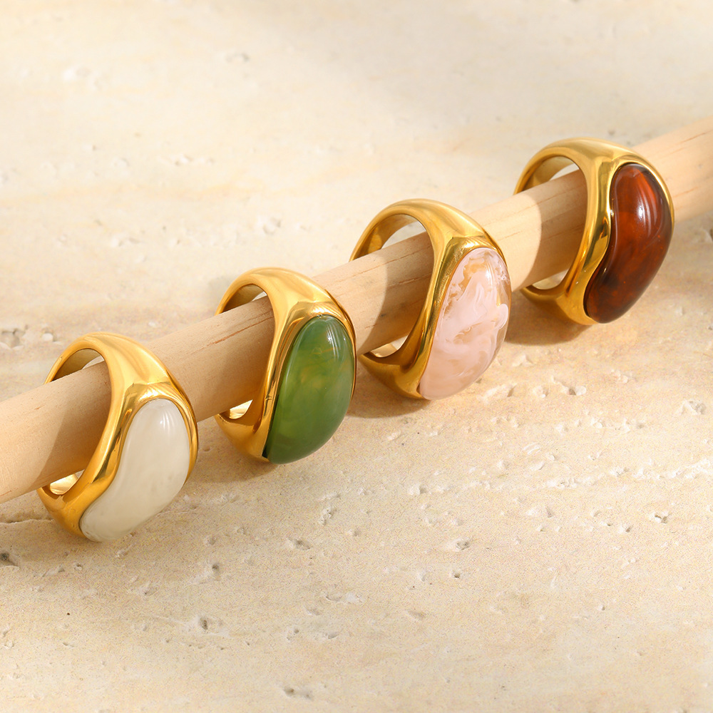 Gradient Color Ellipse Shape Stainless Steel Waterproof Gold Color Statement Rings Picture5