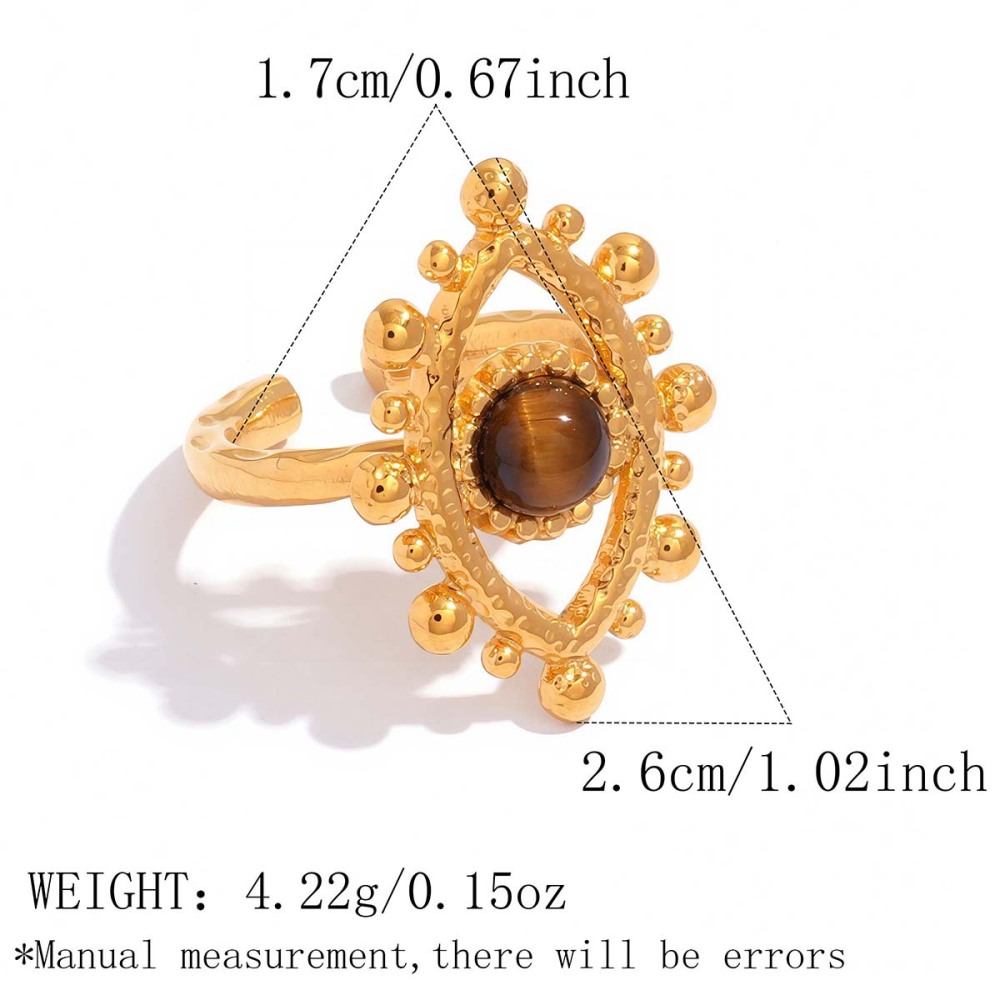 Retro Series Daily Devil's Eye Stainless Steel Waterproof Gold Color Natural Stone Statement Rings