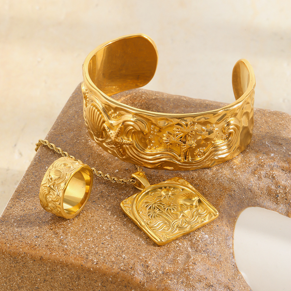 Retro Shell Starfish Pattern Stainless Steel Waterproof Gold Color Jewelry Sets Picture2