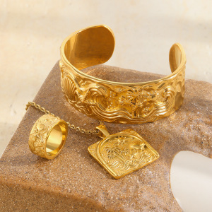 Retro Shell Starfish Pattern Stainless Steel Waterproof Gold Color Jewelry Sets h5 Picture2