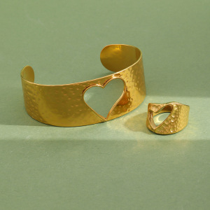 Heart Hammer Pattern Stainless Steel Waterproof Gold Color Women's Bracelets Sets h5 Picture3
