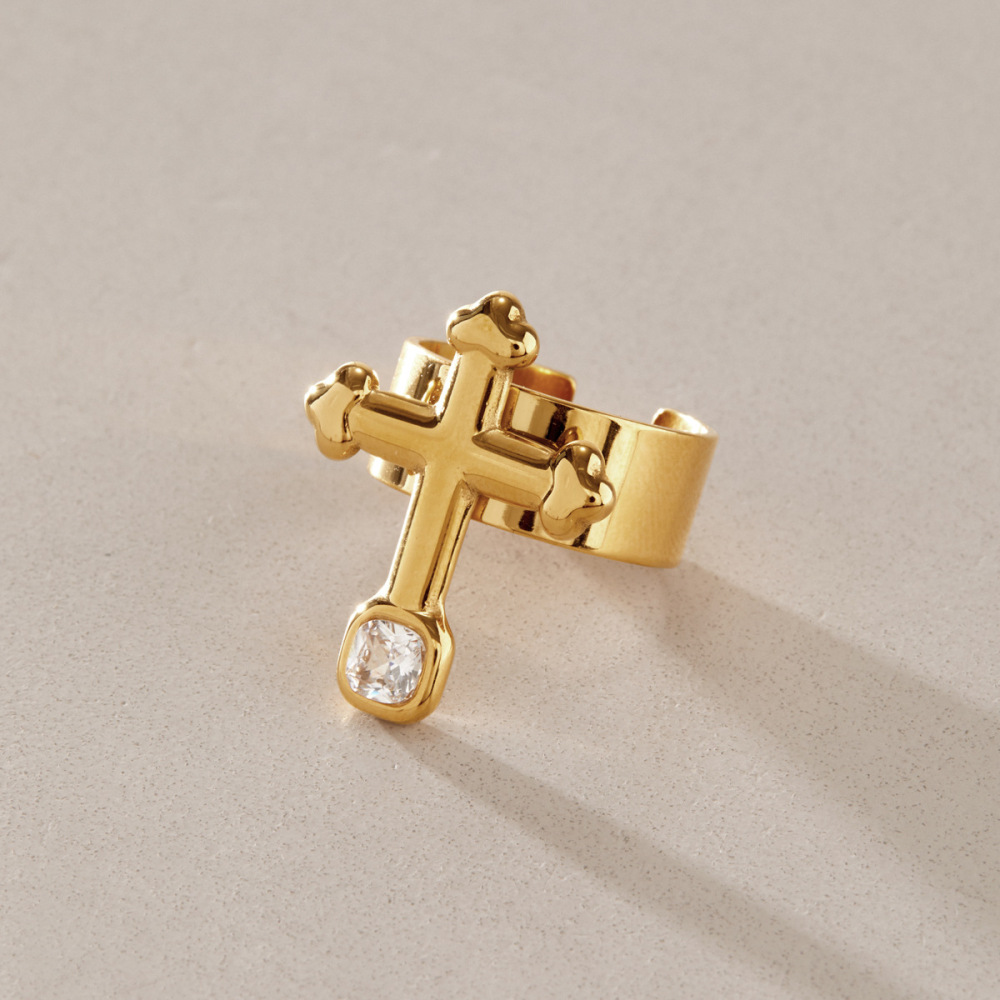 Simple Series Retro Cross Stainless Steel Waterproof   Gold Color  Zircon Women's Jewelry Sets Picture3
