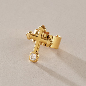 Simple Series Retro Cross Stainless Steel Waterproof   Gold Color  Zircon Women's Jewelry Sets h5 Picture3