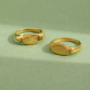 Flower Pattern Stainless Steel Waterproof Gold Color Signet Rings h5 Picture3