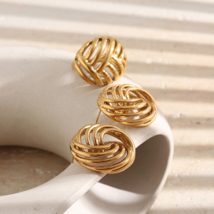 Hollowed-Out Stainless Steel Waterproof Gold Color Women's Stud Earrings h5 Picture3