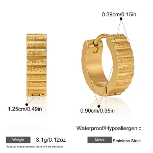 Simple Series Retro Irregular Shape Hammer Pattern Stainless Steel Waterproof Gold Color Women's Drop Earrings h5