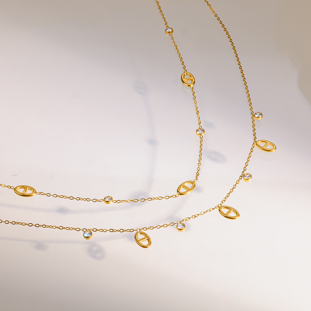 Simple Series Daily Geometric Shape Stainless Steel Waterproof Gold Color Women's Chain Necklaces h5Picture4