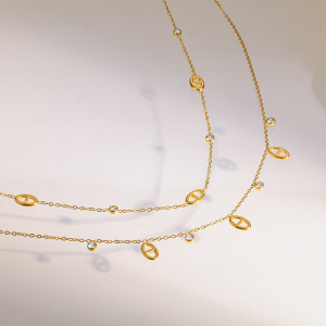 Simple Series Daily Geometric Shape Stainless Steel Waterproof Gold Color Women's Chain Necklaces h5 Picture4