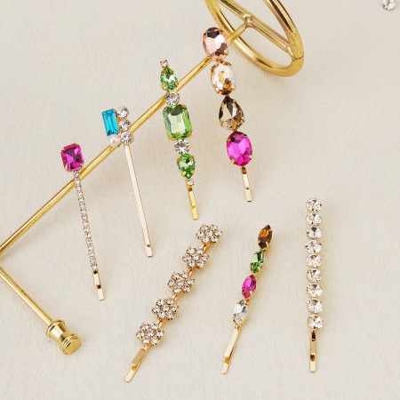 Luxurious Series Retro Flower Mixed Color Mixed Gold Color And Silver Colors Ellipse Shape Geometric Shape Alloy Rhinestone Artificial Gemstone  Hair Clips 2