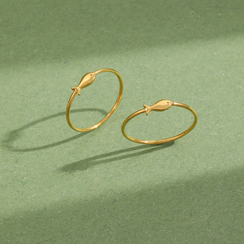 Simple Fish Shape Stainless Steel Waterproof Gold Color Minimalist Rings Picture4