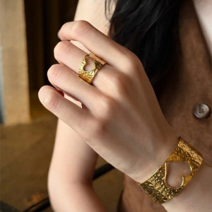 Heart Hammer Pattern Stainless Steel Waterproof Gold Color Women's Bracelets Sets h5 Picture5