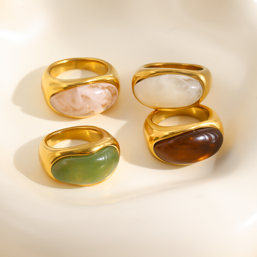 Gradient Color Ellipse Shape Stainless Steel Waterproof Gold Color Statement Rings Picture2