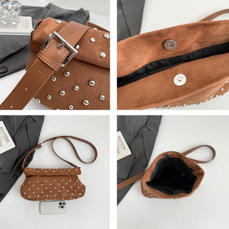 Casual Style Studded Solid Color Rivet Suede Women's Square Crossbody Bags Picture7