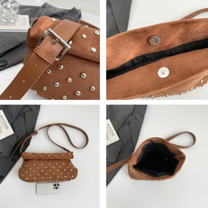 Casual Style Studded Solid Color Rivet Suede Women's Square Crossbody Bags h5 Picture7