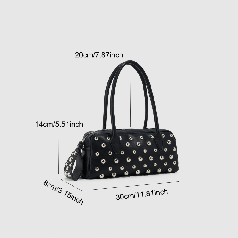 Old Money Style Metal Hardware Studded Solid Color Rivet Pu Women's Square Shoulder Bags 