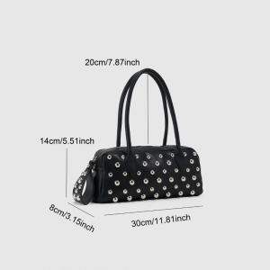 Old Money Style Metal Hardware Studded Solid Color Rivet Pu Women's Square Shoulder Bags h5 