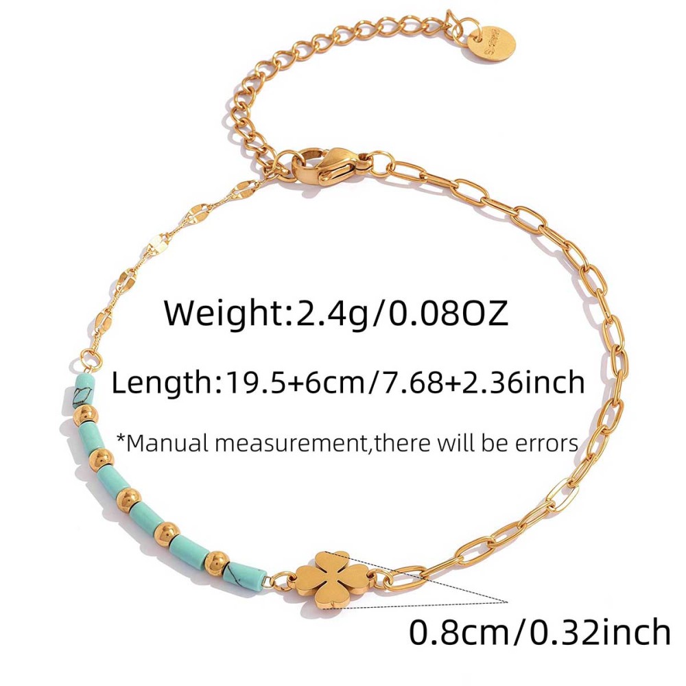 Romantic Series Daily Clover Stainless Steel Waterproof Gold Color Natural Stone Women's Chain Bracelets