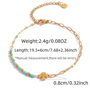Romantic Series Daily Clover Stainless Steel Waterproof Gold Color Natural Stone Women's Chain Bracelets h5