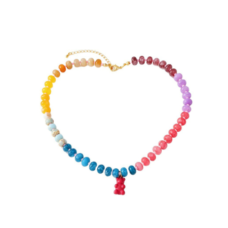 Romantic Series Sweet Bear Beads Gradient Color Natural Stones   Gold Color  Women's Beaded Necklaces