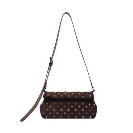Casual Style Studded Solid Color Rivet Suede Women's Square Crossbody Bags