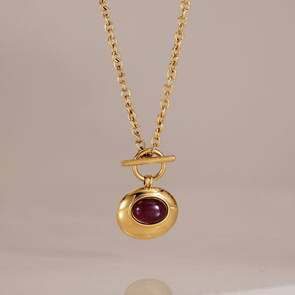 Ellipse Shape Stainless Steel Waterproof Gold Color Women's Pendant Necklaces Picture4