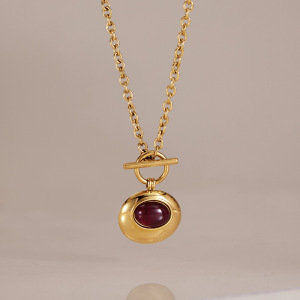 Ellipse Shape Stainless Steel Waterproof Gold Color Women's Pendant Necklaces h5 Picture4