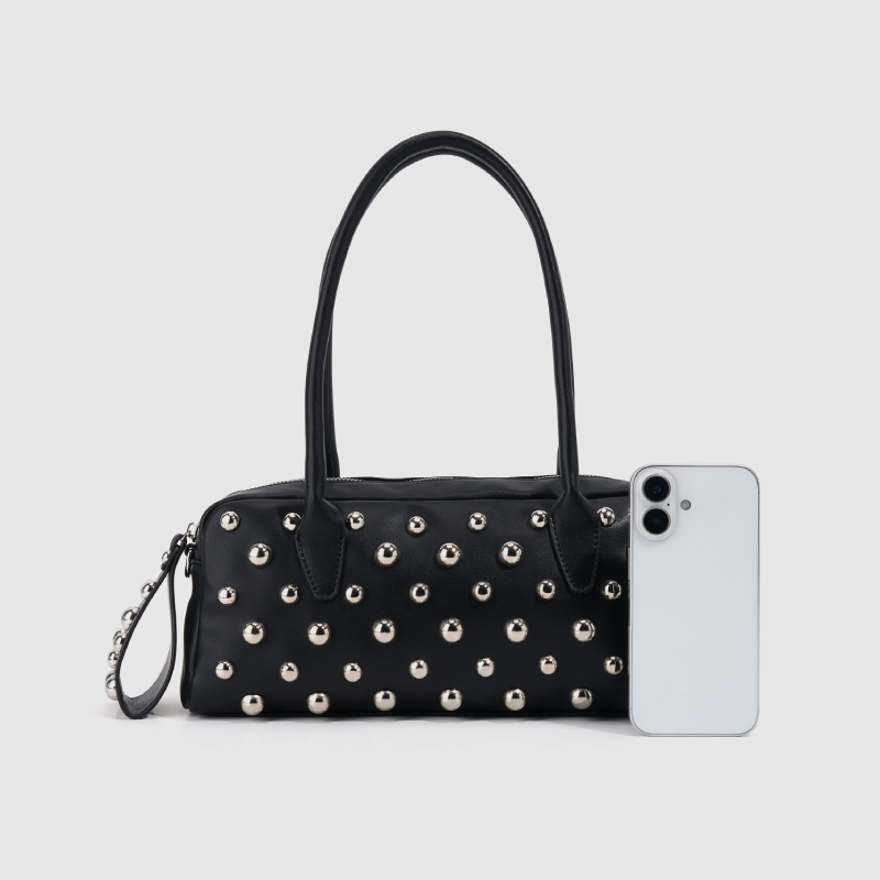 Old Money Style Metal Hardware Studded Solid Color Rivet Pu Women's Square Shoulder Bags Picture7