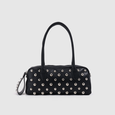 Old Money Style Metal Hardware Studded Solid Color Rivet Pu Women's Square Shoulder Bags
