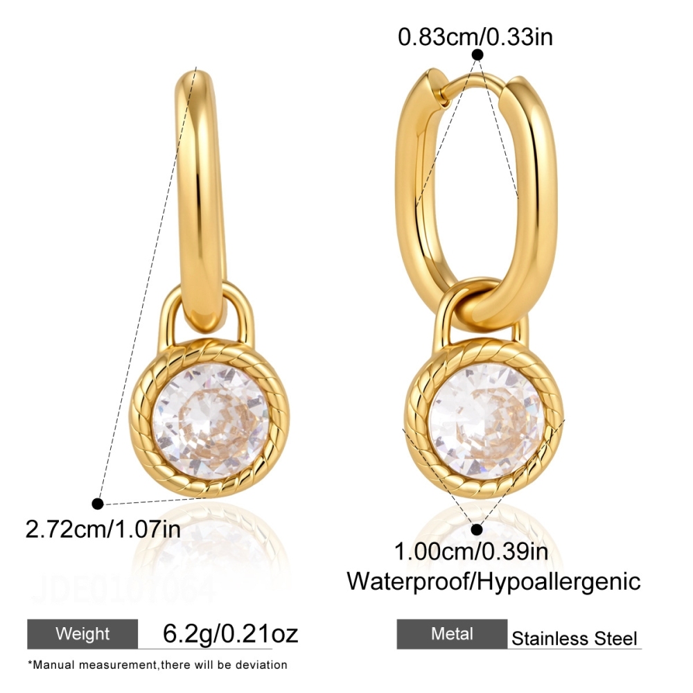 Heart Stainless Steel Waterproof Gold Color Zircon Women's Drop Earrings