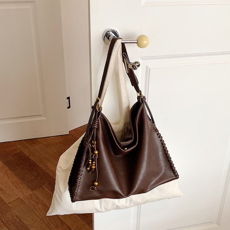 Casual Style Metal Hardware Solid Color Tassel Woven Pu Women's Square Shoulder Bags Picture10