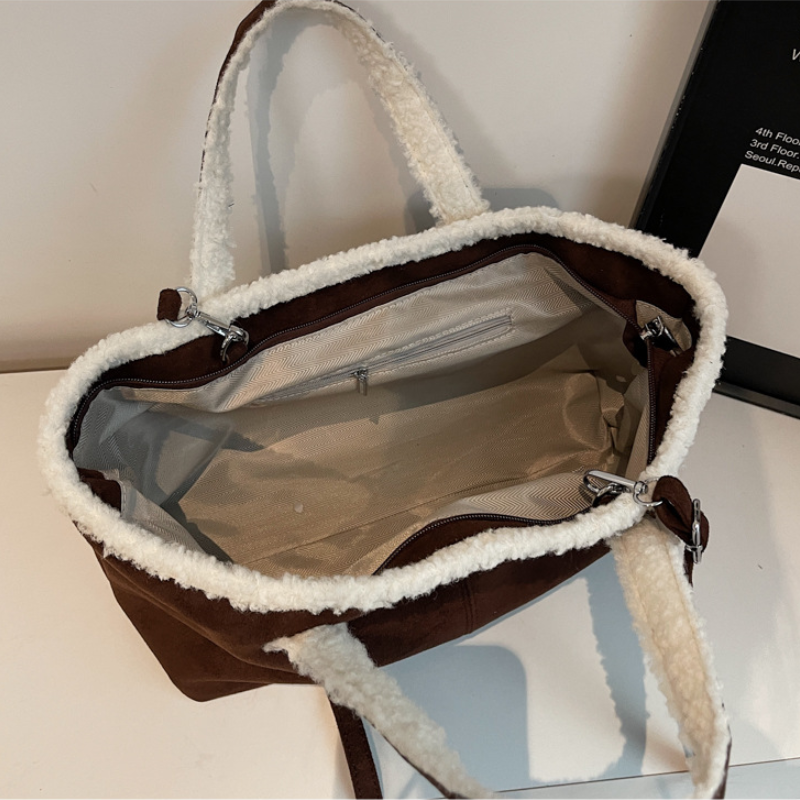 Casual Style Fluffy Solid Color Suede Women's Square Tote Bags h5Picture4